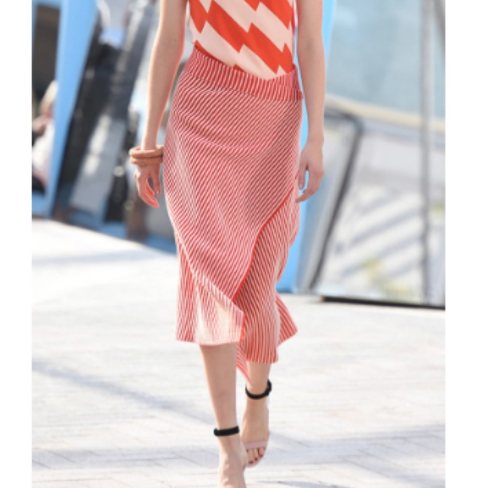 Jonathan Saunders Red Stripe Faye Wrap Midi Skirt
